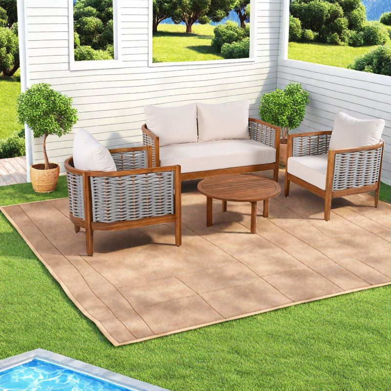 Ensemble de canapés de patio en bois d'acacia moderne, conception de baignoire rustique avec coussins pour le jardin