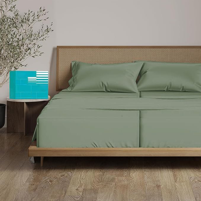 Split King Sheets for Adjustable Beds 100% Egyptian Cotton 1000 Thread Count Sheets - 5Pcs Split King Sheet Set 18" Inch Deep Pocket - Sage Solid