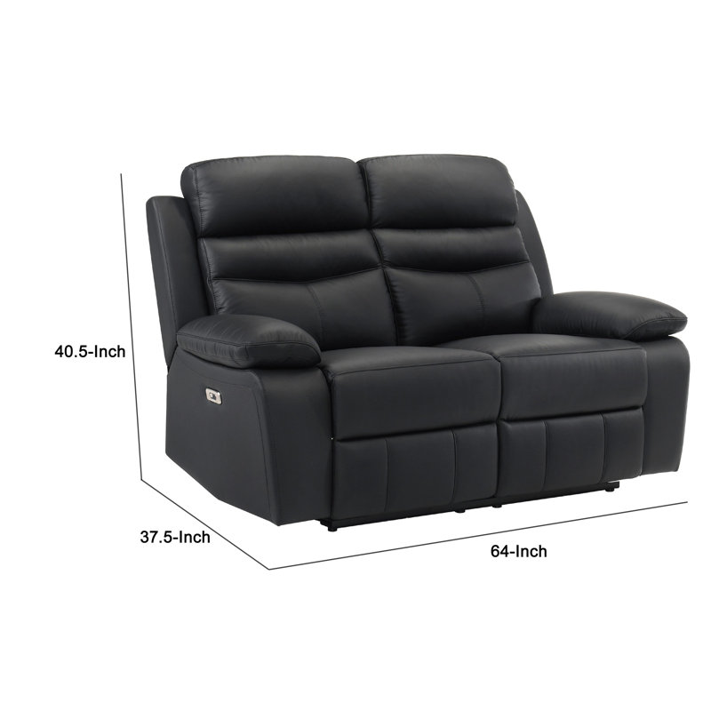 Causeuse inclinable double Hanna, cuir brun latte, USB, 64 pouces, Électrique - Bouton-poussoir, Noir