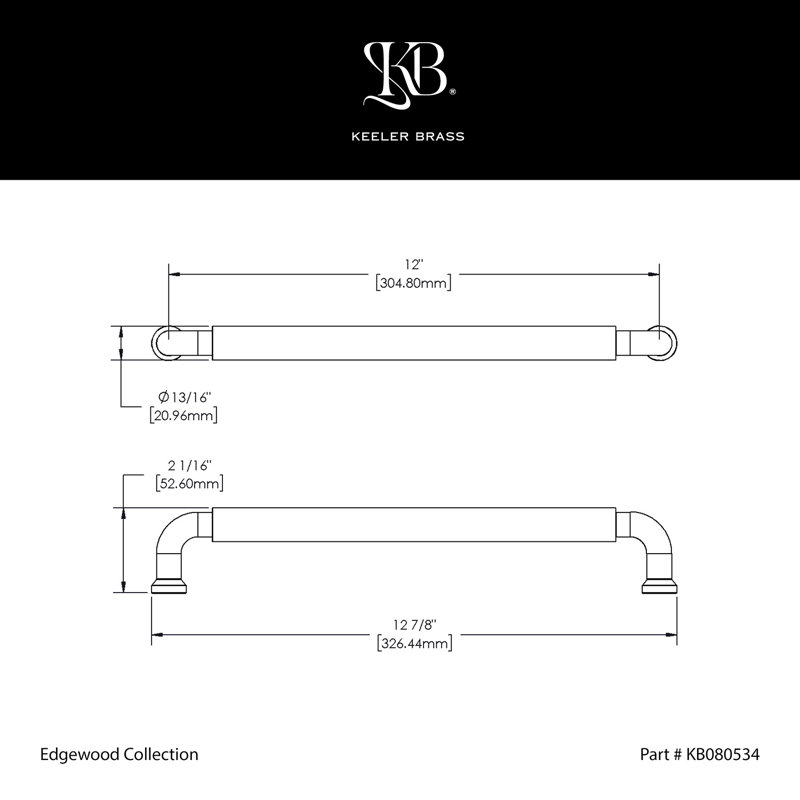 Edgewood Collection Pull Solid Brass, Unlacquered Polished Brass, 12"