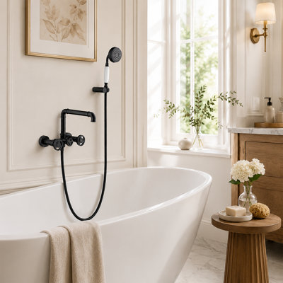 3 Handle Wall Clawfoot Tub Faucet with Diverter