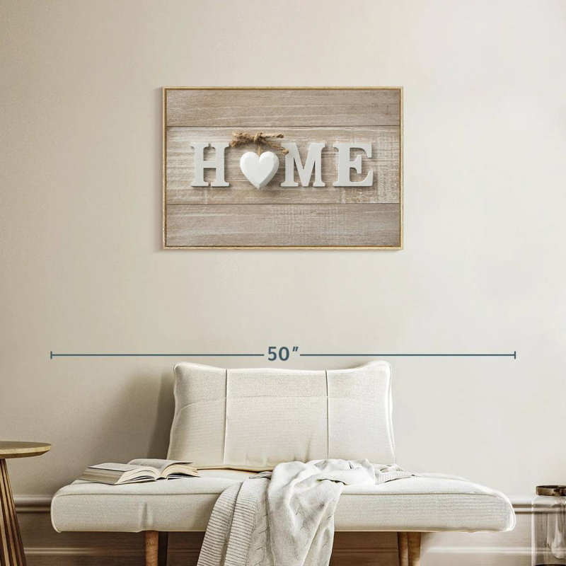Plaque murale Home, Cadre flottant en bois naturel, 31 po x 21 po