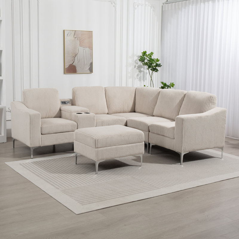 Canapé modulaire 7 pièces 7 pièces, Velours côtelé beige