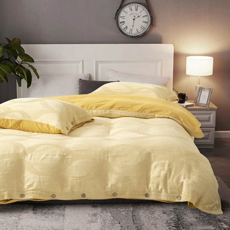 Ensemble de housse de couette Waffle Weave, Housse de couette pour très grand lit et 2 taies, Pigeon jaune
