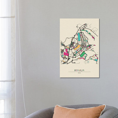 Brasilia, Brazil Map by Ayse Deniz Akerman - Print on Canvas