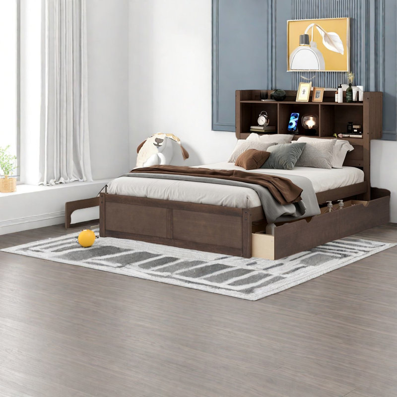 Lits de rangement en bois peu encombrants, conception multifonctionnelle moderne, finition espresso