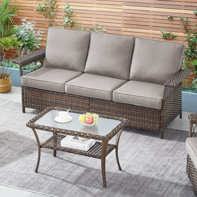 Anferney 79'' Wide Outdoor Patio Sofa with Cushions and Coffee Table