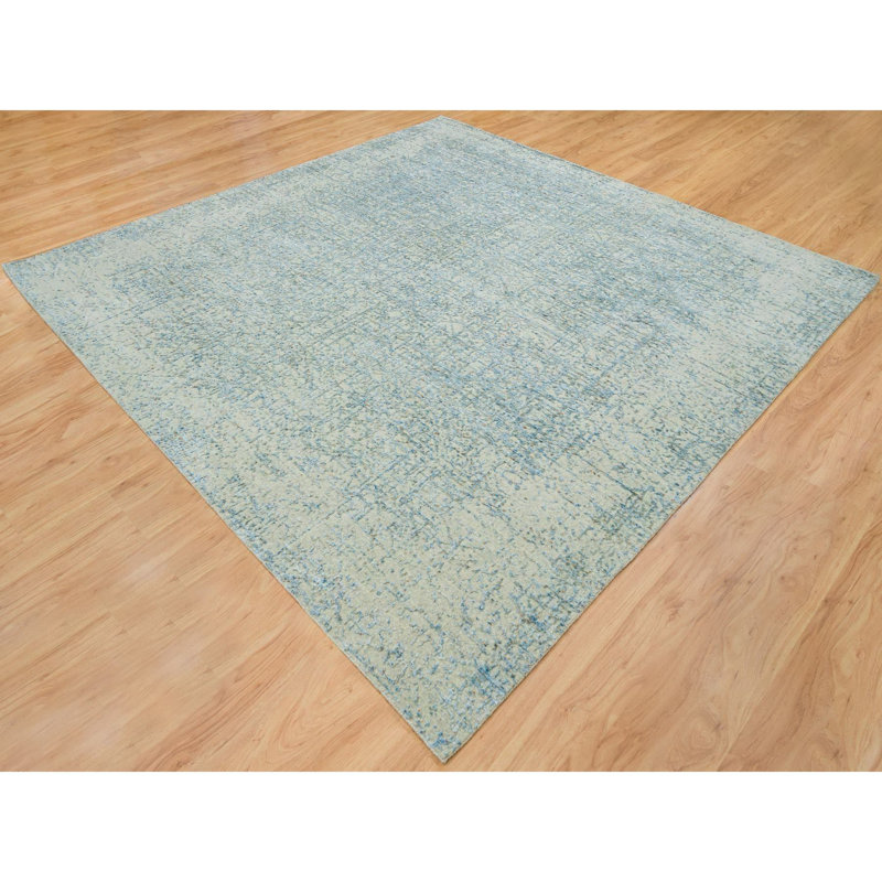 10'x10' Grey Modern Jacquard Hand Loomed Wool and Silk Square Rug C5F33E046A6B4406BDAC364E8434F26D