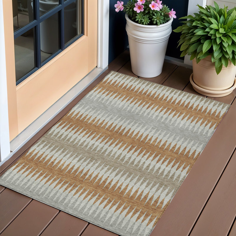 Tapis extérieur lavable rayé gris orange et beige 3 pi x 5 pi