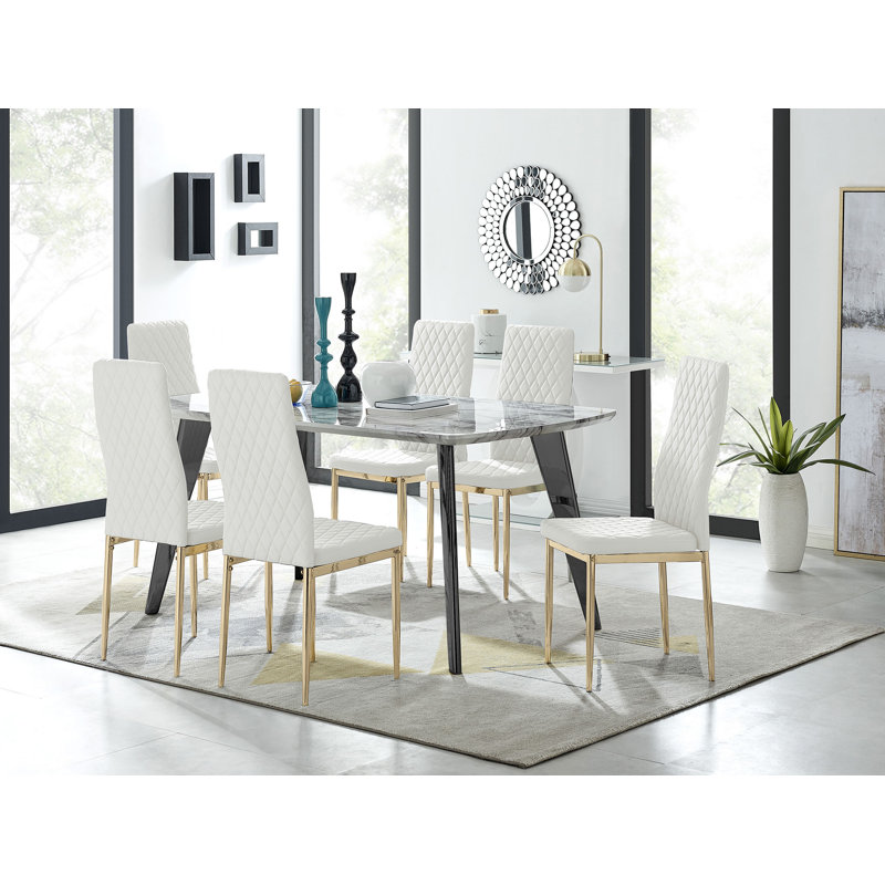 Ensemble de table de salle à manger Andara, Blanc / Doré