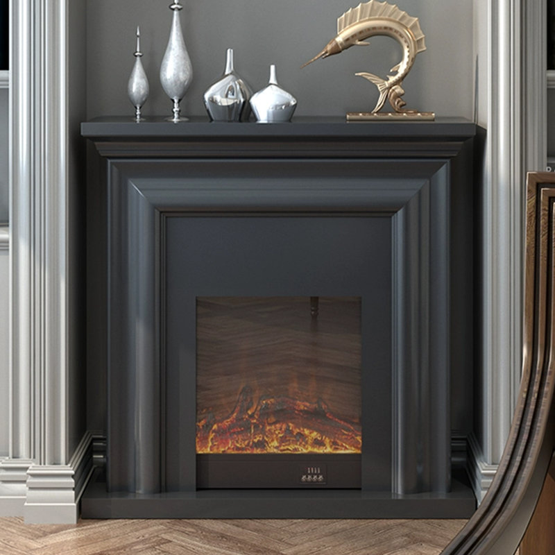 Foyer électrique en bois massif gris Drak, Gris foncé