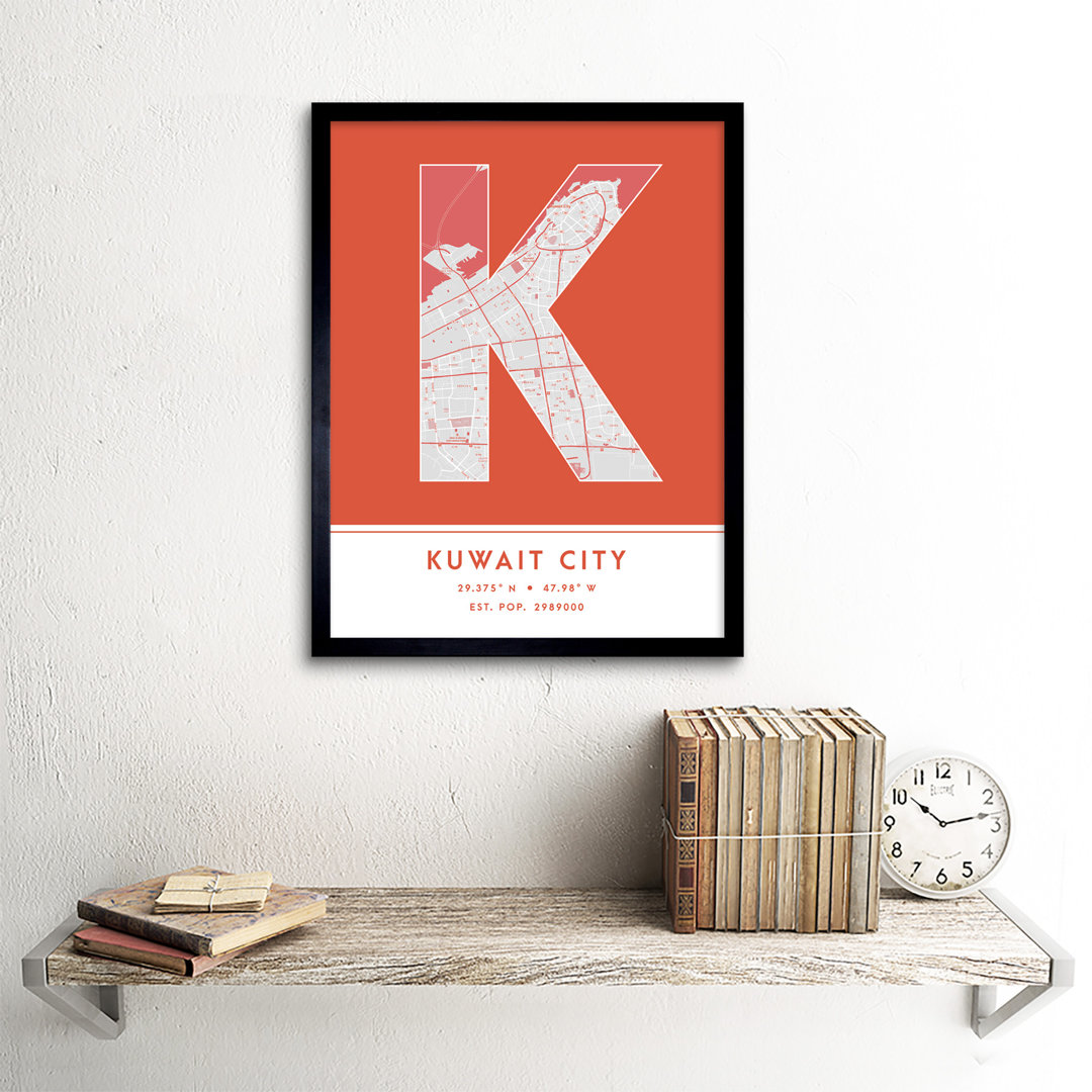 Kuwait City City Map Kuwait City Orange by Wee Blue Coo - Single Picture Frame Typography