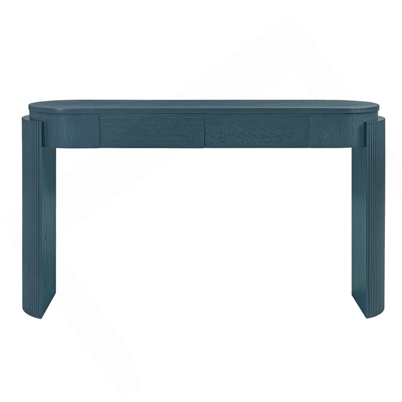 Table d'entrée avec finition grain de bois naturel, console avec conception cannelée, plateau ovale et 2 tiroirs pour l'entrée et le salon