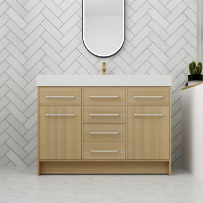 Meuble-lavabo autoportant avec porte à fermeture en douceur et tiroirs en résine de 48 po