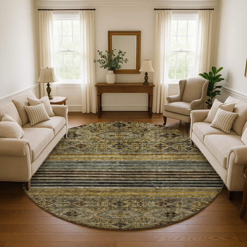 Premium Machine Washable Marasco AMF1641 Stripes Rug, Round 8'
