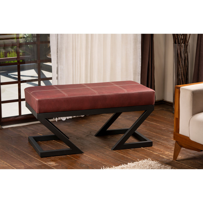 Pouf élégant avec structure en métal, rouge Claret, 36,2 po x 17,3 po x 18,1 po |  32 sièges en mousse | Tissu facile à nettoyer et pieds en métal robustes (hauteur des pieds: 12,8 pouces) | Parfait pour un décor industriel moderne