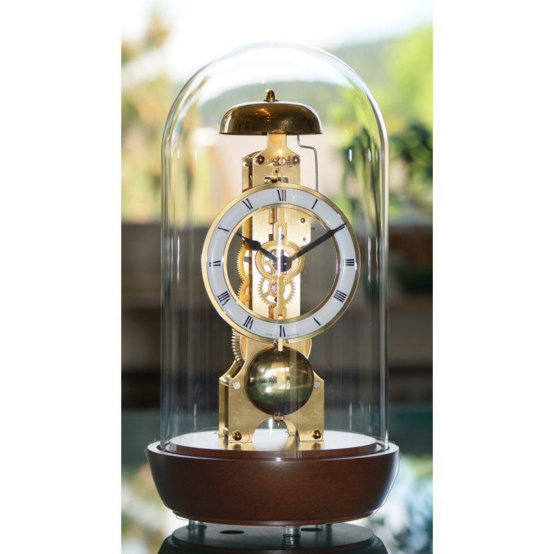 Roman Numeral Metal Mechanical Tabletop Clock in Black, Walnut