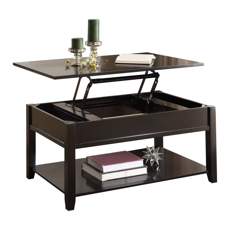 Rustic Oak Coffee Table with Bottom Shelf, Brown