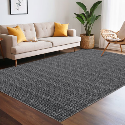 Washable Rug Imitation Braided Print Area Rug Non Slip Large Rug for Living Room Solid Printed Textured Rug Farmhouse Carpet Rug for Bedroom Dining Room