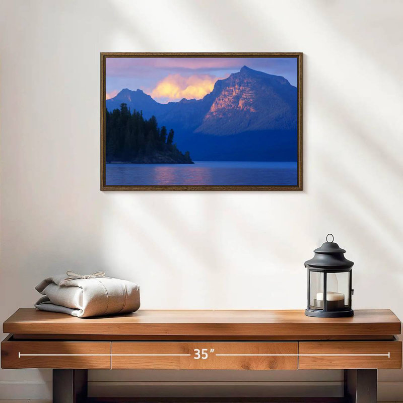 Scène de montagne du lac Mcdonald, 19 po x 13 po, Cadre flottant noyer