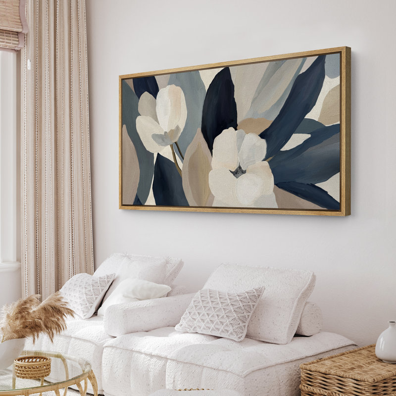 Abstract Botanical Floral Flower Art Prints Minimalist Modern Horizontal Boho Wall Art Decor, 30" H x 60" W, Natural