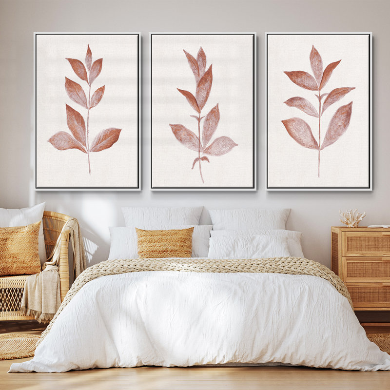 Red Leaf I - ensemble de 3 reproductions de photos sur toile, Blanc, H 40 po x l 78 po