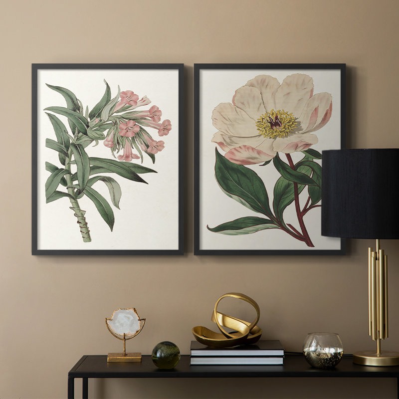 «Pink Floral Mix VI», reproduction encadrée de qualité supérieure - prête à être accrochée - aucun clou requis - aucun clou requis