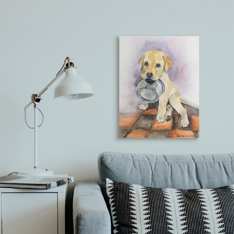 Carreaux affamés chiot labrador orange, Toile tendue, H 30 po x l 24 po