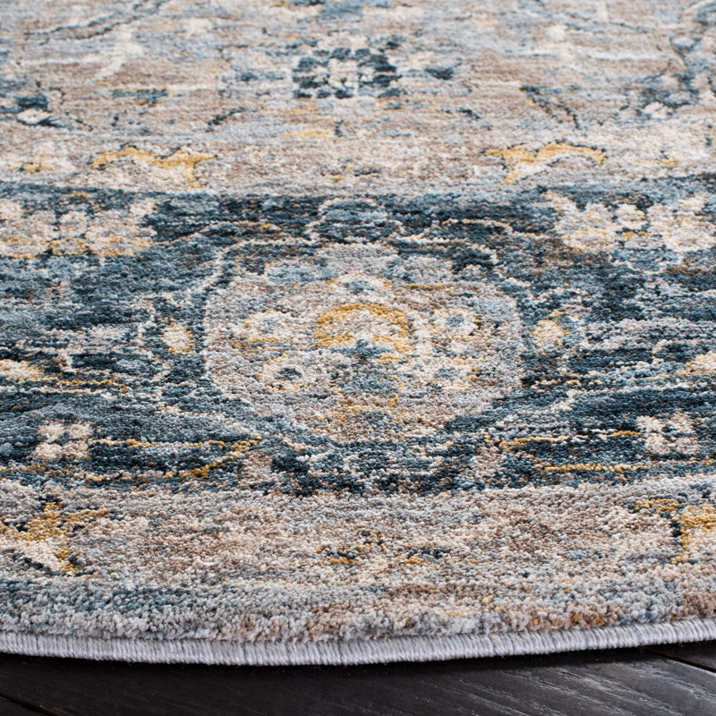 Tapis oriental gris clair / bleu Ladora, Rond 6 pi 4 po