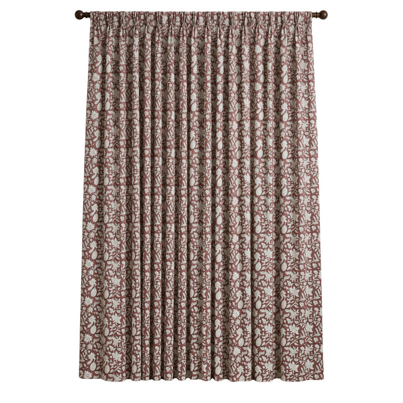 Fabdivine Soft or Boho Cotton Brown Floral Hand Block Print Pinch Pleated Curtains, Elegant Window or Kitchen Drapes Room Darkening, Blackout Fabric, Manikarnika