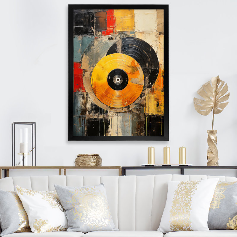 " Colourful Retro Vinyl I ", Black Single Picture Framed, 32" H x 16" W x 1" D