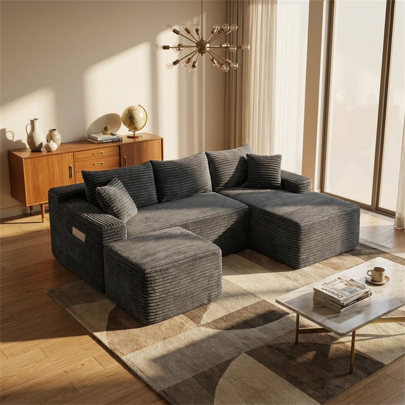 Canapé modulaire en forme de U, canapé nuage doux, aucun assemblage requis, canapé à assise profonde, Gris