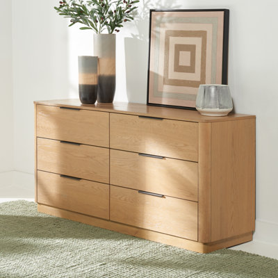Commode double horizontale en bois d'hévéa à 6 tiroirs Tahani