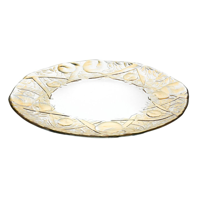 Alcott Hill® Sproule Glass Platter, Clear/Gold