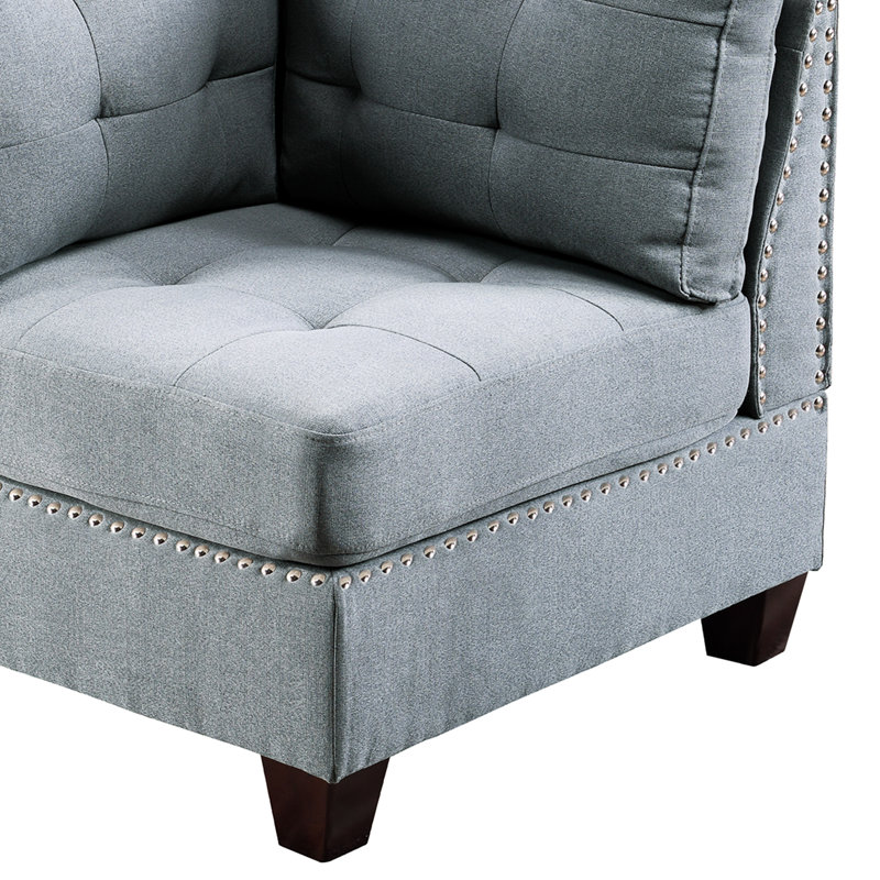 2Pc Modular Gray Fabric Chair, 32"X32"X35" H, With Wood Frame Preeminency Linen-Like - 2Pc, H Chair Predominance
