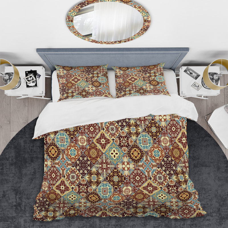 Ensemble de housse de couette à motif abstrait brun, Housse de couette pour grand lit et 2 taies décor