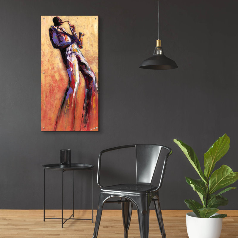 Winston Porter «Sax Solo» par Monica Stewart, art mural en verre acrylique, ACR-41128, H 48 po x l 24 po