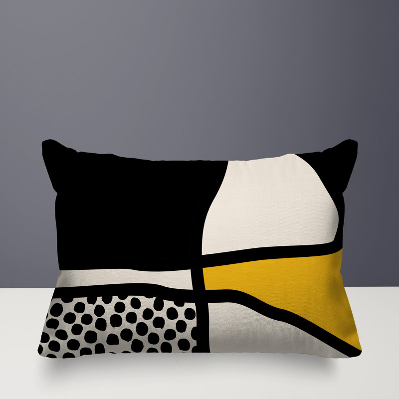 Coussin lombaire réversible intérieur / extérieur Jai Abstract, H 18 po x l 25 po, Jaune