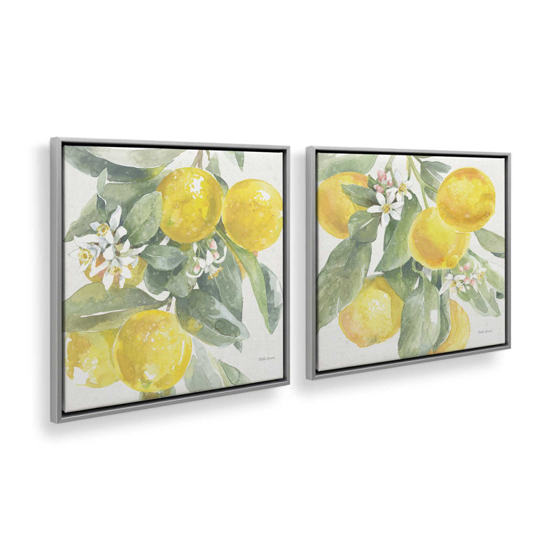 Lemon Grove Glow, ensemble de 2 impressions, 16 po x 16 po, Toile avec cadre, Chrome poli