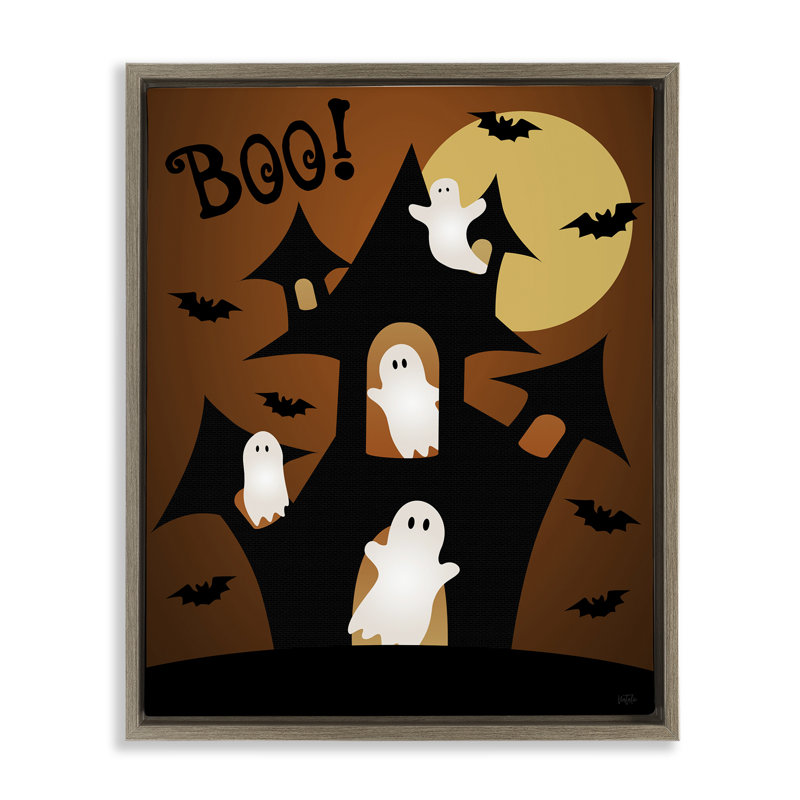Cadre flottant Ghostly Haunted House, design par Natalie Carpentieri, H 31 po x l 25 po, Cadre flottant orme Montalcino