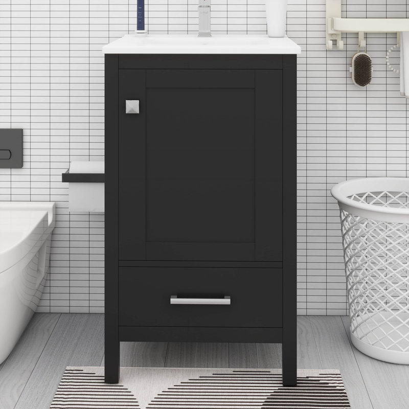 18-Inch Bathroom Vanity With Sink, Storage Rack, And Divider Drawer, Black