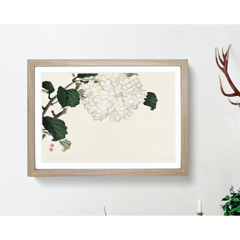 Hydrangea by Kono Bairei - Framed Print, 40cm H x 60cm W x 2cm D, Oak