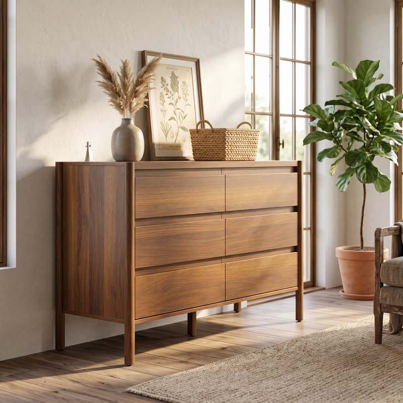 6-Drawer Accent Chest Dresser With Rubberwood Legs