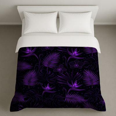 Housses de couette mauves à feuilles tropicales