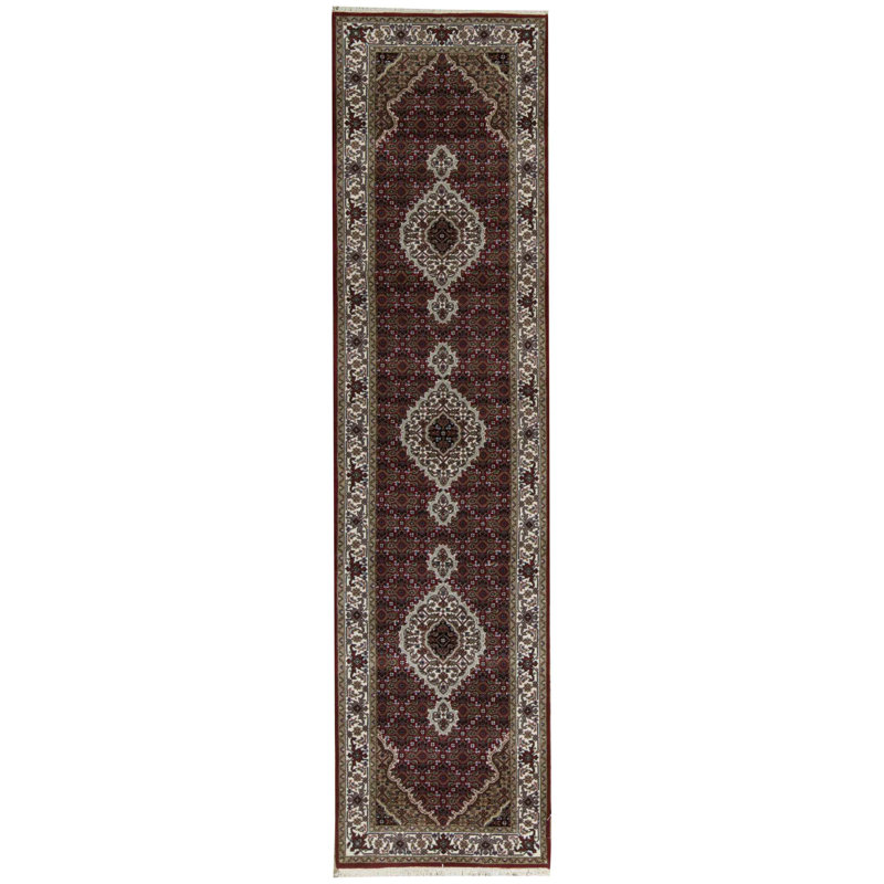 Hand-Knotted High-Quality Red and Cream Runner