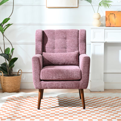 Fauteuil ergonomique mauve de salon pour le jeu, méridienne de style Mid-Century, revêtement en chenille, structure en bois, largeur de siège de 18,90 po, profondeur et siège de bureau de 19,69 po, confort, coussin décoratif, chenille