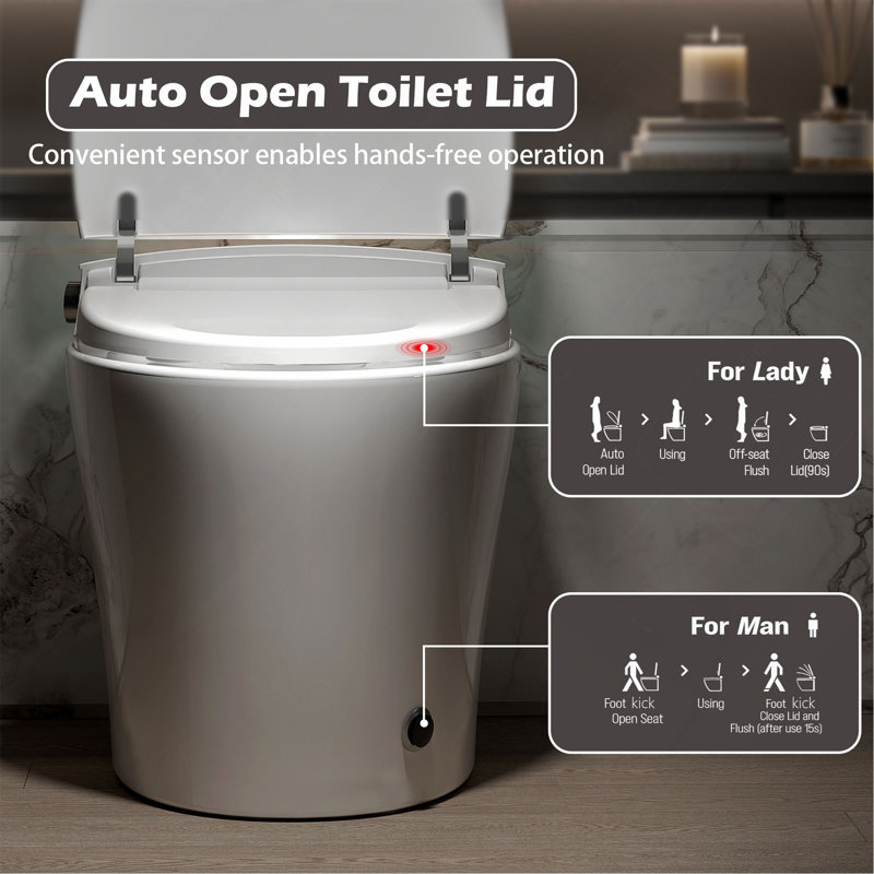 Smart Toilet with Bidet Built in, Bidet Toilet with Heated Seat, Foot Kick,Warm Water & Dryer, Night Light, Auto Flushing, 12" Rough-in,Remote Control