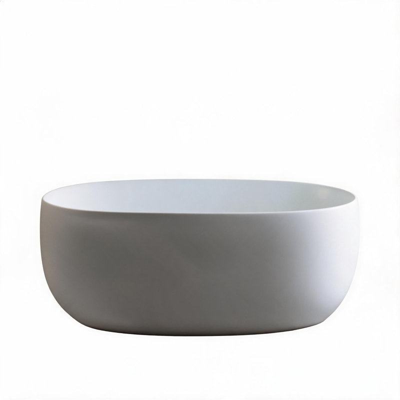 Baignoire autoportante de 47 po en résine solide à surface solide blanc mat avec drain escamotable et tuyaux de trop-plein