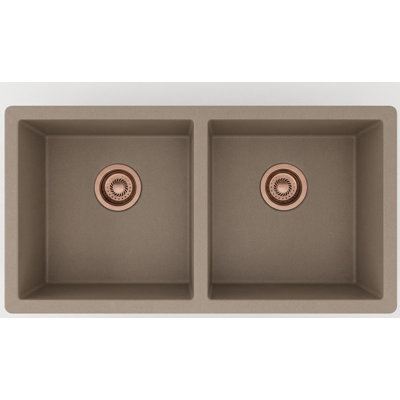 33" Truffle Granite Composite Sink Drop-In/Undermount 50/50 Double Bowl Kitchen Sink