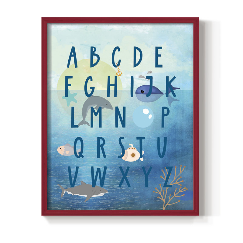 «Underwater Alphabet», reproduction encadrée - bois massif, H 11 po x l 9 po, Rouge